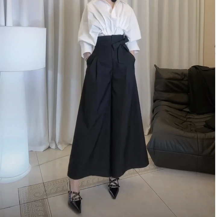 2025早春新款高腰宽松休闲西装裤女垂感纯色设计感直筒阔腿裤