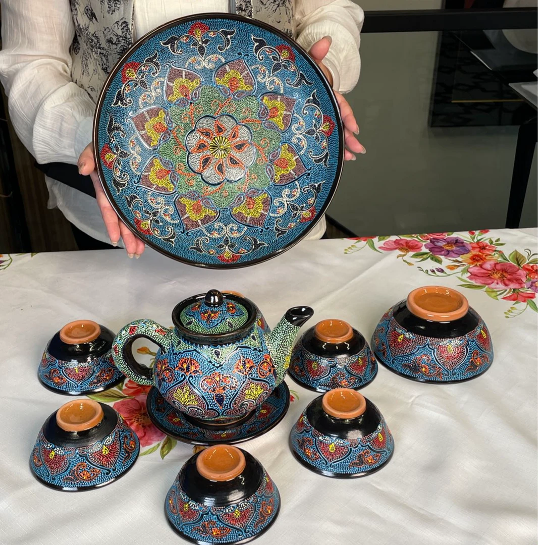 乌兹别克进口纯手工陶器茶具套装