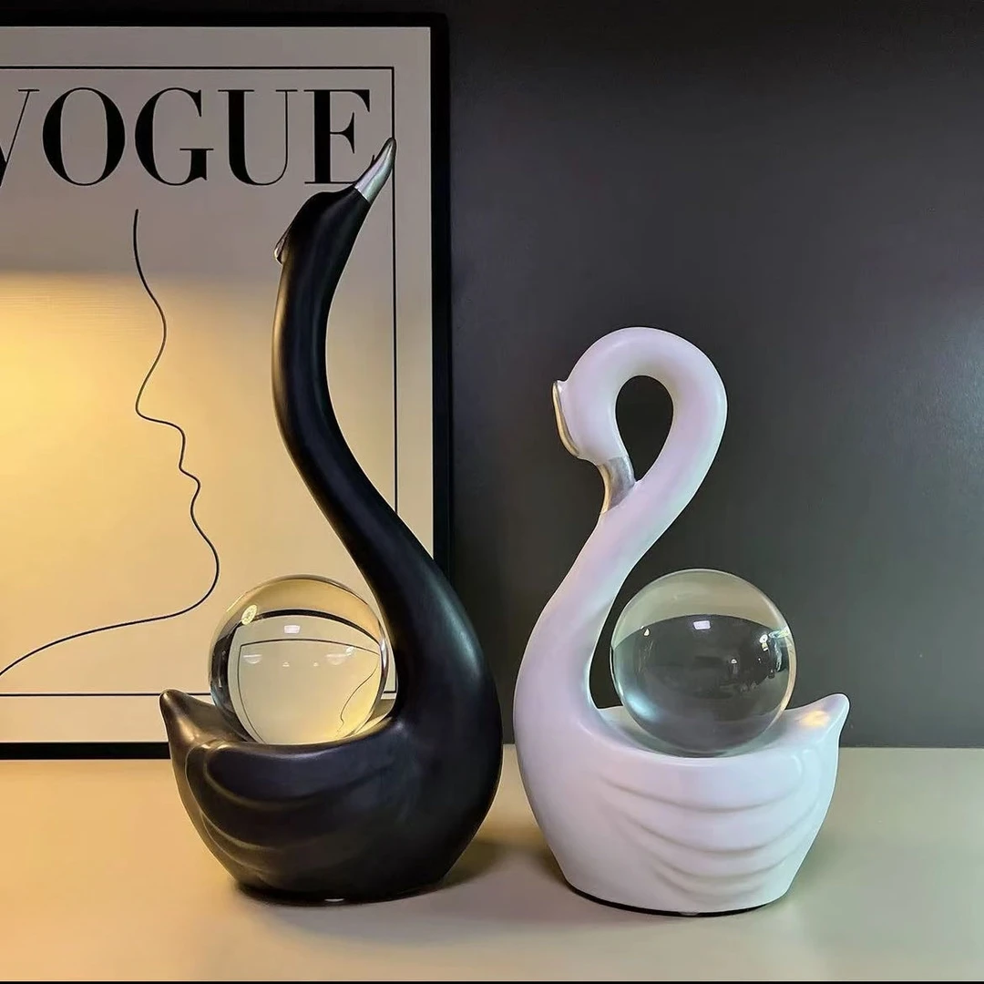 情侣天鹅摆件客厅创意轻奢酒柜电视柜玄关高档装饰品摆设