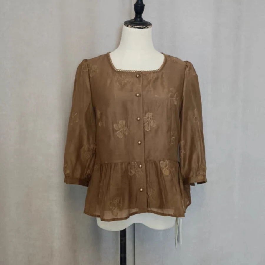 D4681专柜正品女装2025秋时尚绣花衬衫上衣套头小衫