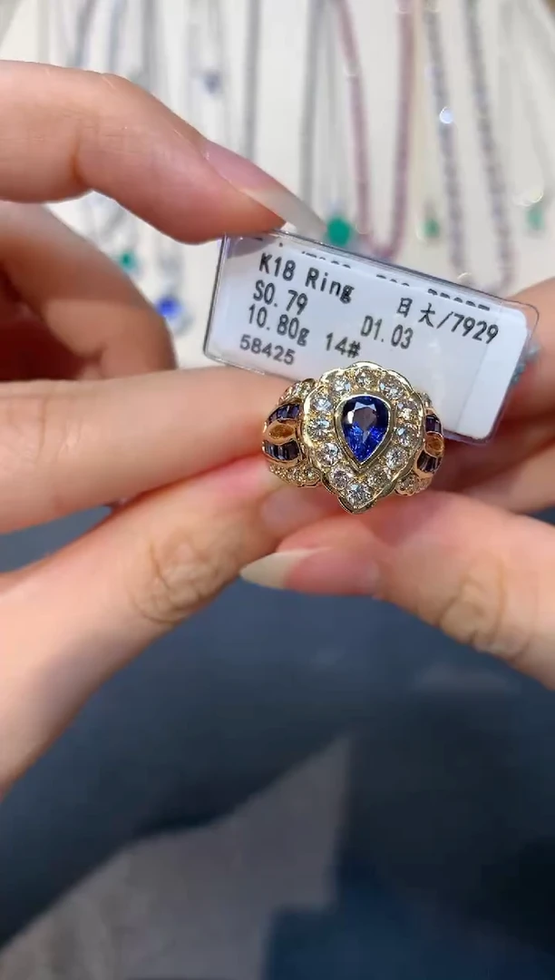 18K金镶嵌戒指定制海蓝宝石W320|17800