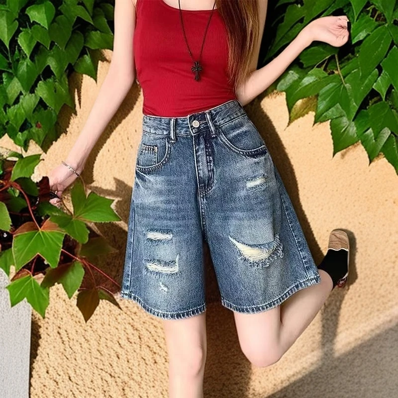 【阿玉】2025短裤短裙破洞夏季女装显瘦小个子五分裤小码显瘦牛仔
