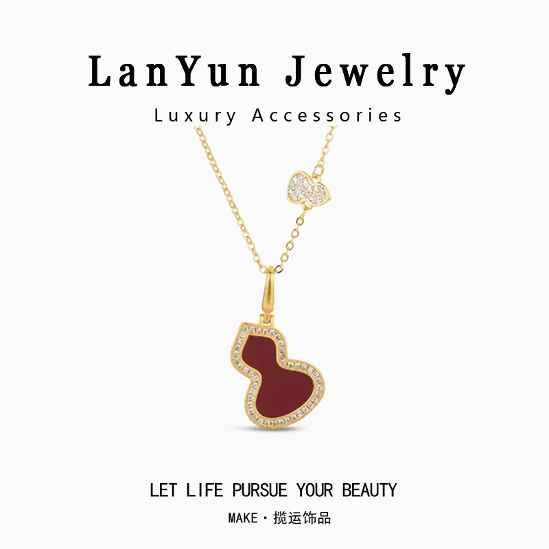 铜合金项链 镶钻红色葫芦项链女国潮风贵气感锁骨合金链