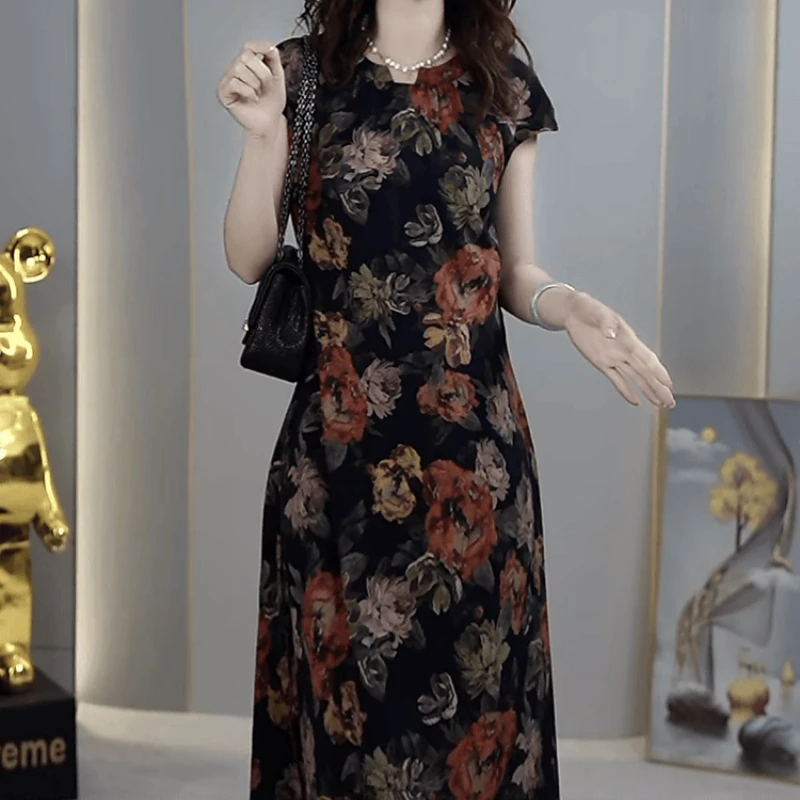 949【连衣裙】2025夏季新款优雅洋气中式国风印花显瘦高贵连衣裙