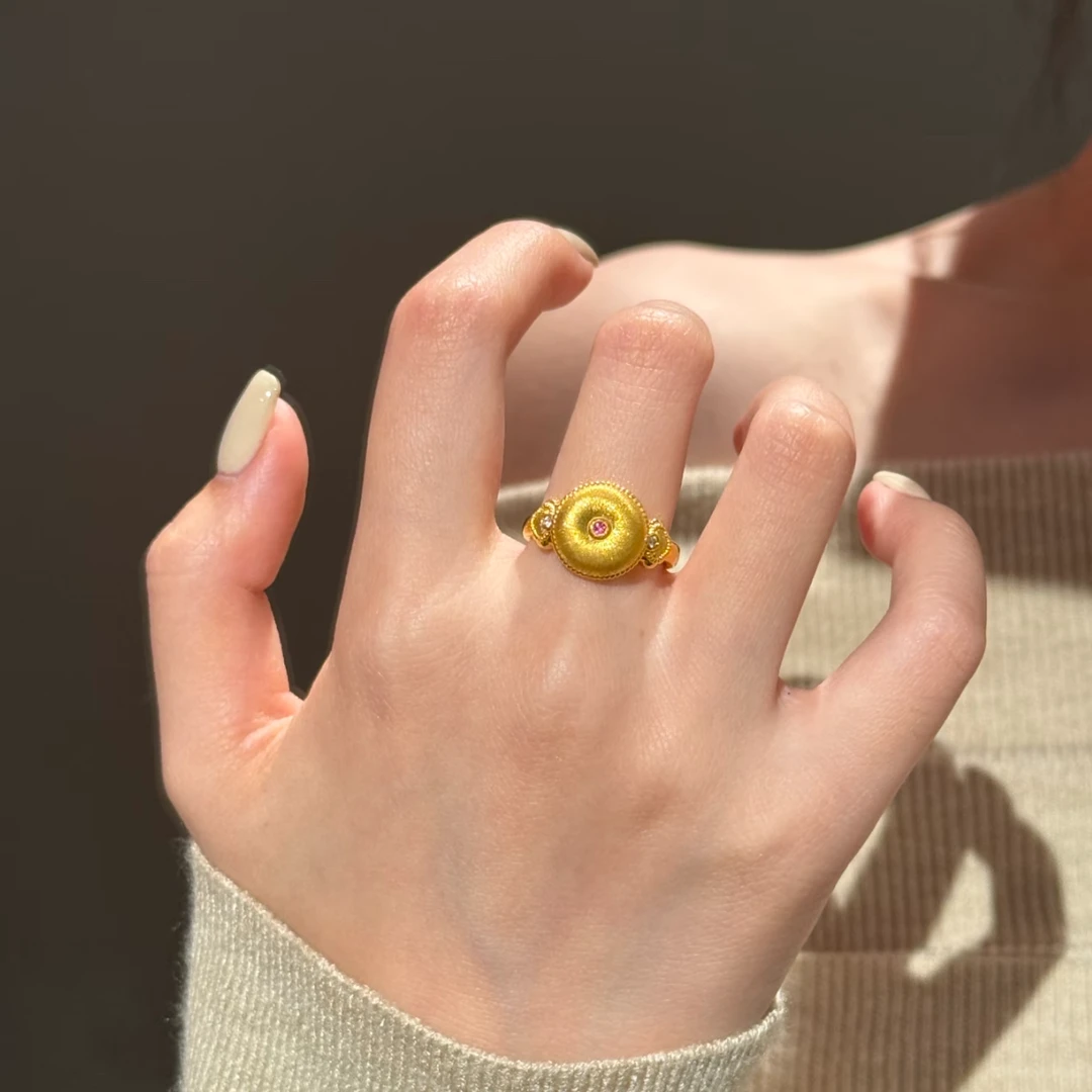 铜合金戒指 新中式拉丝平安扣戒指高级感精致活口如意指环小众