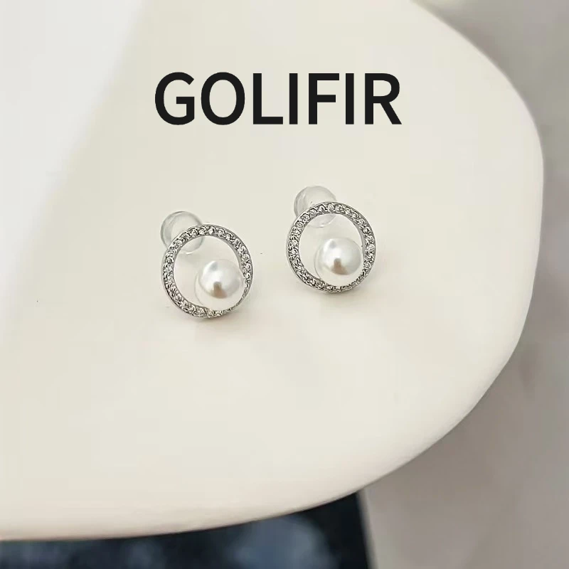 合金仿珍珠耳饰 【GOLIFIR】星钻映贝镶钻圆环珍珠耳钉R162