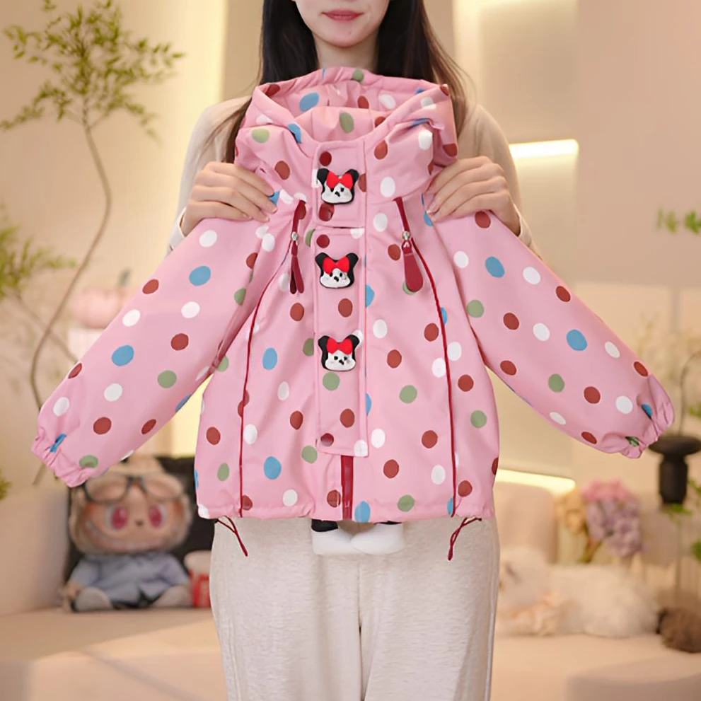 女童加绒外套冬季2025新款女宝宝洋气加厚冬装儿童卡通波点棉袄潮