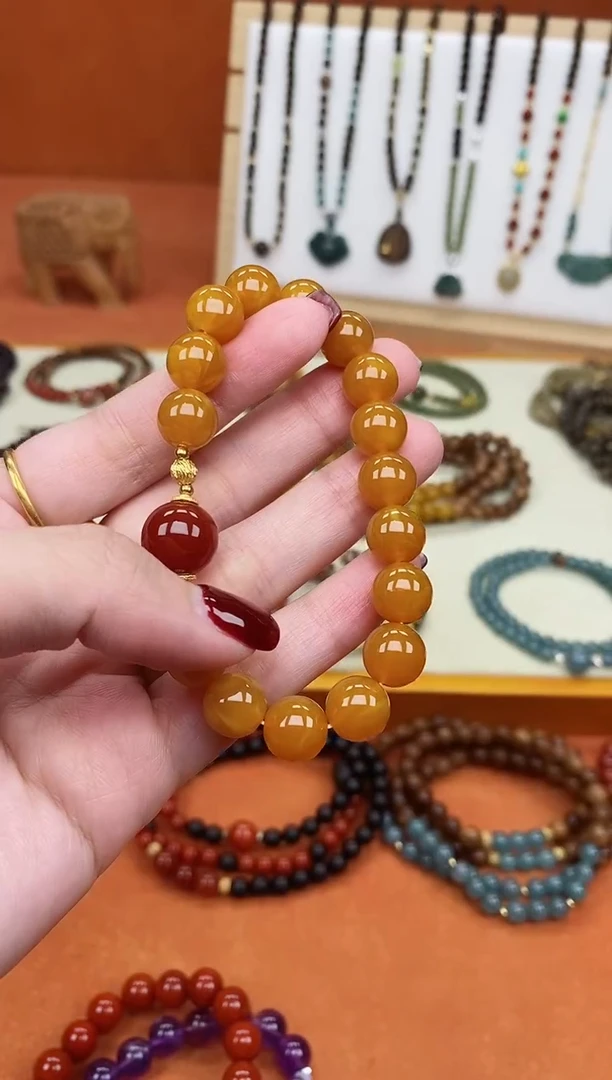 手链蜜蜡未镶嵌单圈10蜜蜡南红玛瑙手串