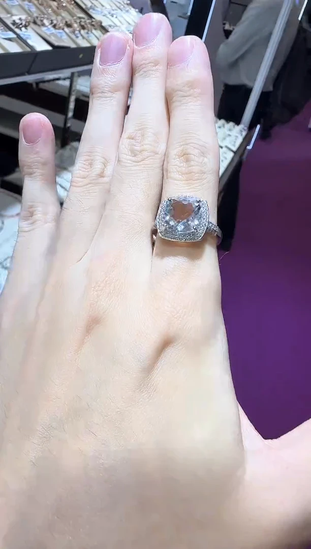 银S925镶嵌戒指水晶净体白水晶10mm
