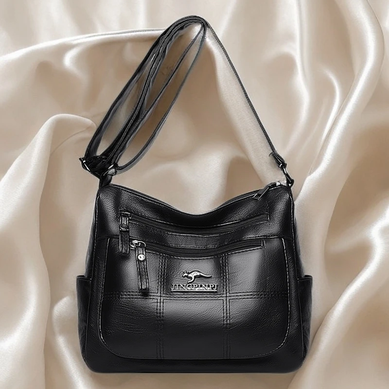 女士斜挎包新款多层软皮包包百搭大容量单肩包爆款中老年通勤挎包