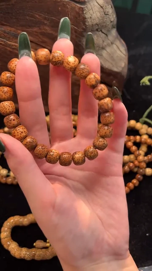 手串星月菩提精工级浅珀花皮桶珠手串10*9