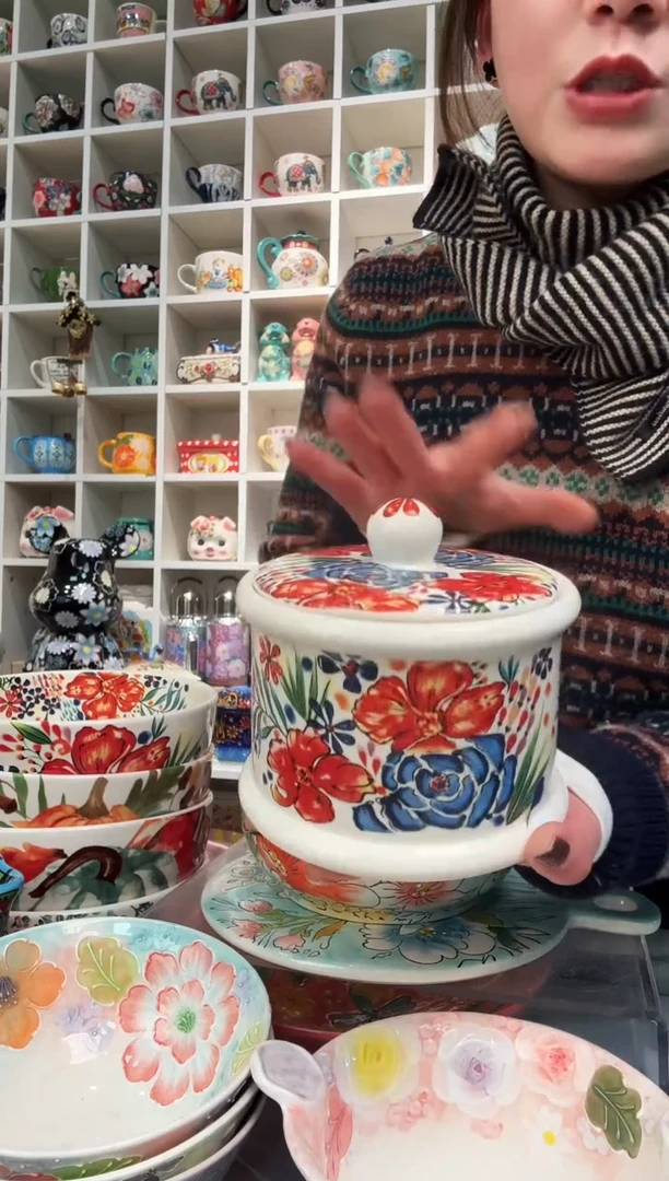 瓷片700毫升繁花密封罐一只