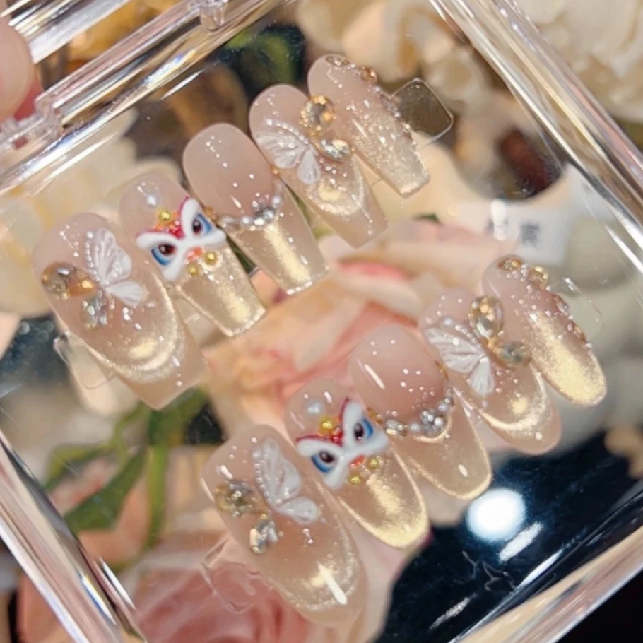 【烫金醒狮ZX】手工穿戴甲气质款光疗美甲Aa