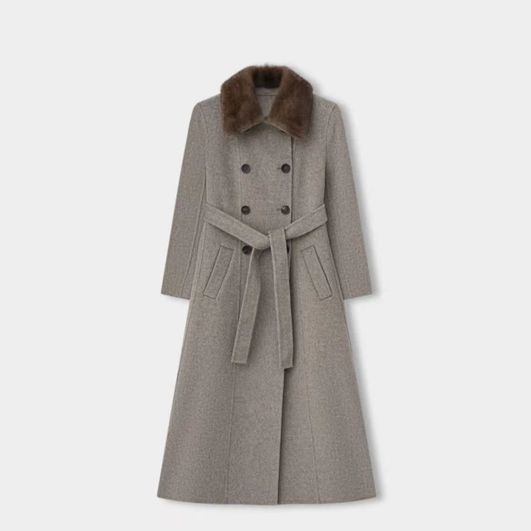 JYX高定设计师款收腰毛领大衣外套-150