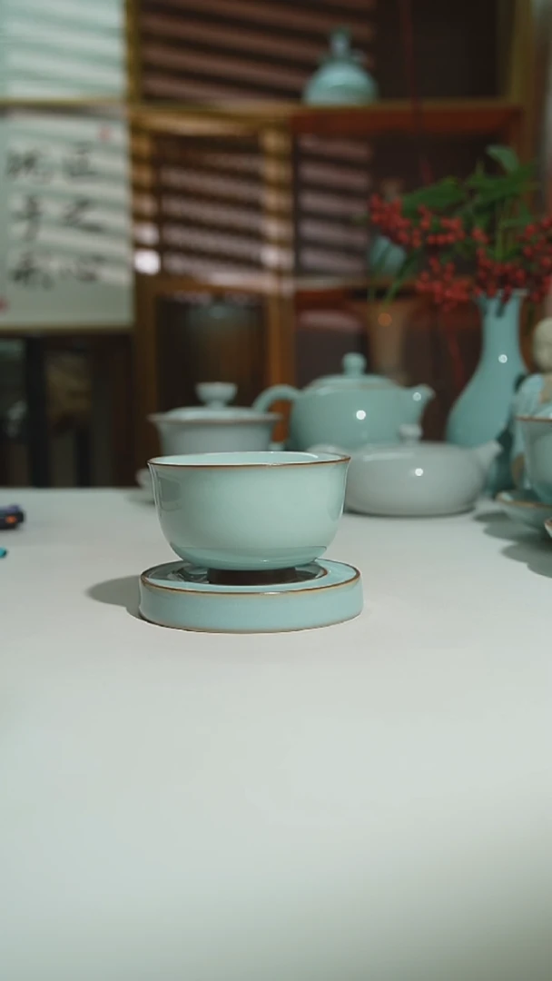 珑匠天青云亭杯加双线杯垫一级