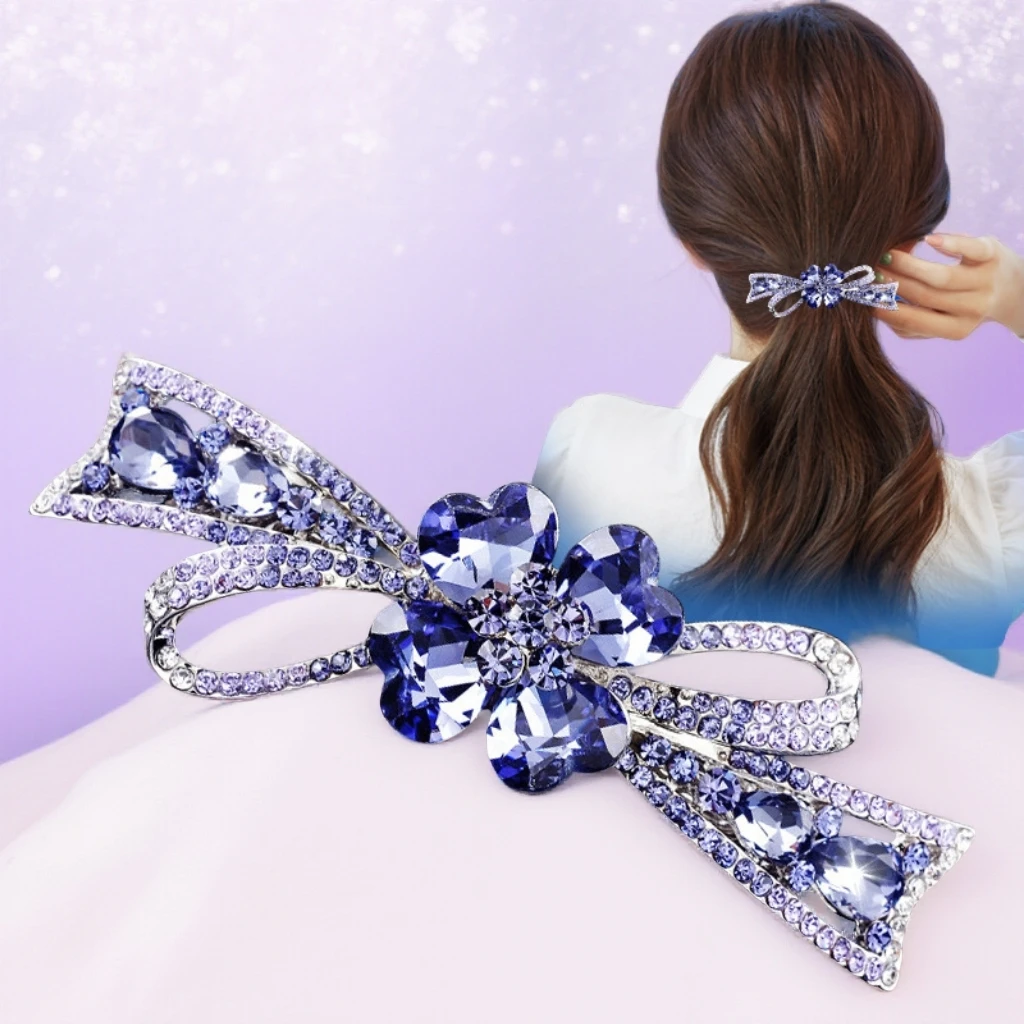 水钻花朵发夹后脑勺夹子头饰气质顶夹韩版中号弹簧夹妈妈优雅发饰