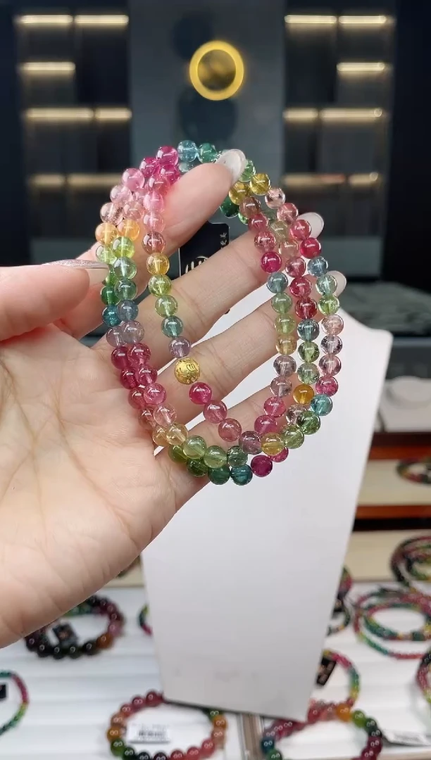 未镶嵌收藏级老矿碧玺冰体三圈手串6mm+碧玺多样性发一条T