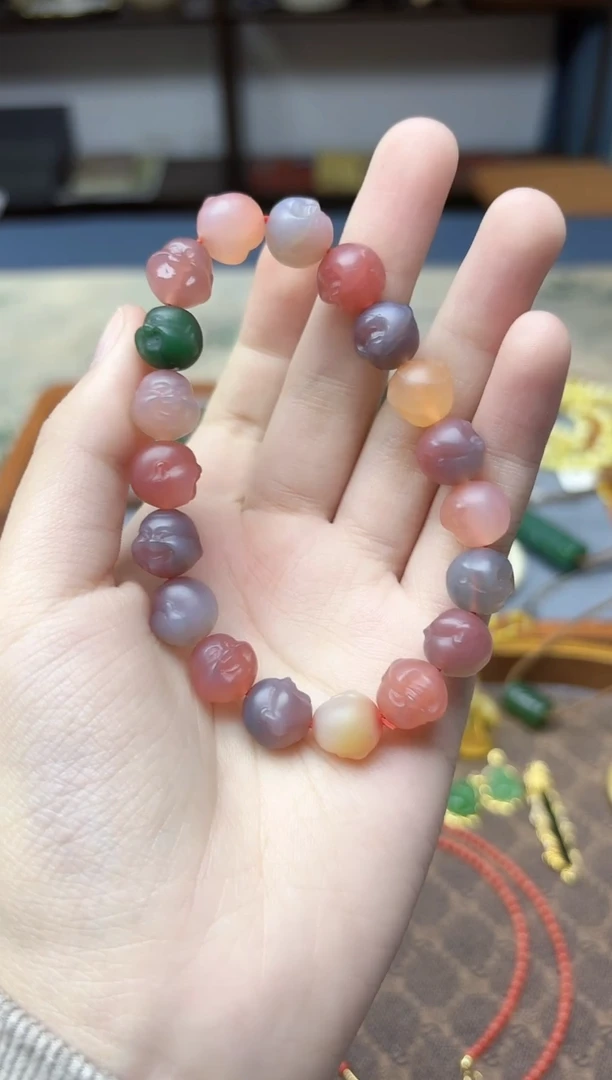 未镶嵌车挂玛瑙/玉髓玛瑙佛头手串10mm+ZD