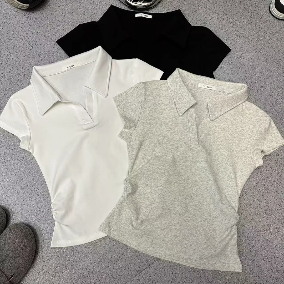 美式poIo领短袖T恤女小个子夏季修身新款显瘦小众辣妹短款气质