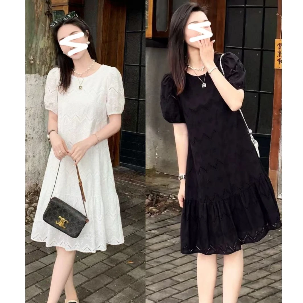 法式蕾丝气质连衣裙2025夏季大码胖妹妹温柔风气质显瘦短袖a字裙