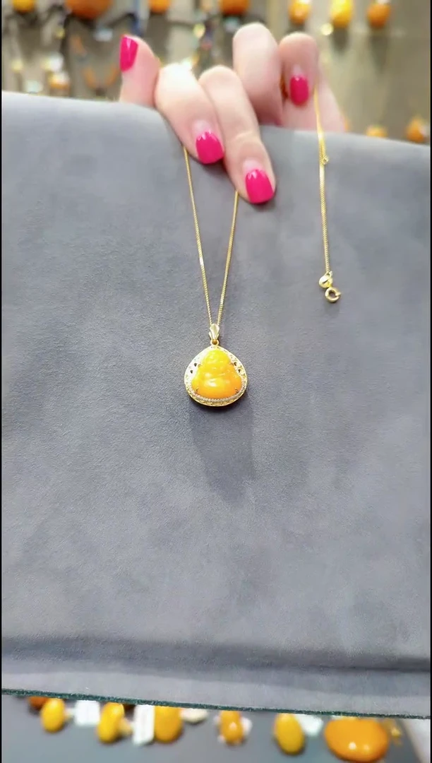 银S925镀金镶嵌吊坠(赠链)蜜蜡﹣B268蜜蜡吊坠
