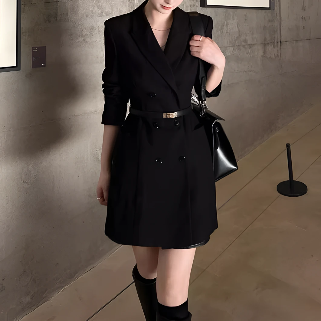 赫本风高级感时尚气质御姐大方得体百搭显瘦不规则收腰西装连衣裙