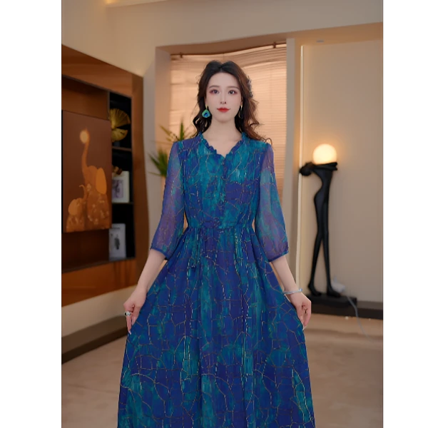 （刘七七蓝宝石）2025气质收腰显瘦度假裙W52A36167