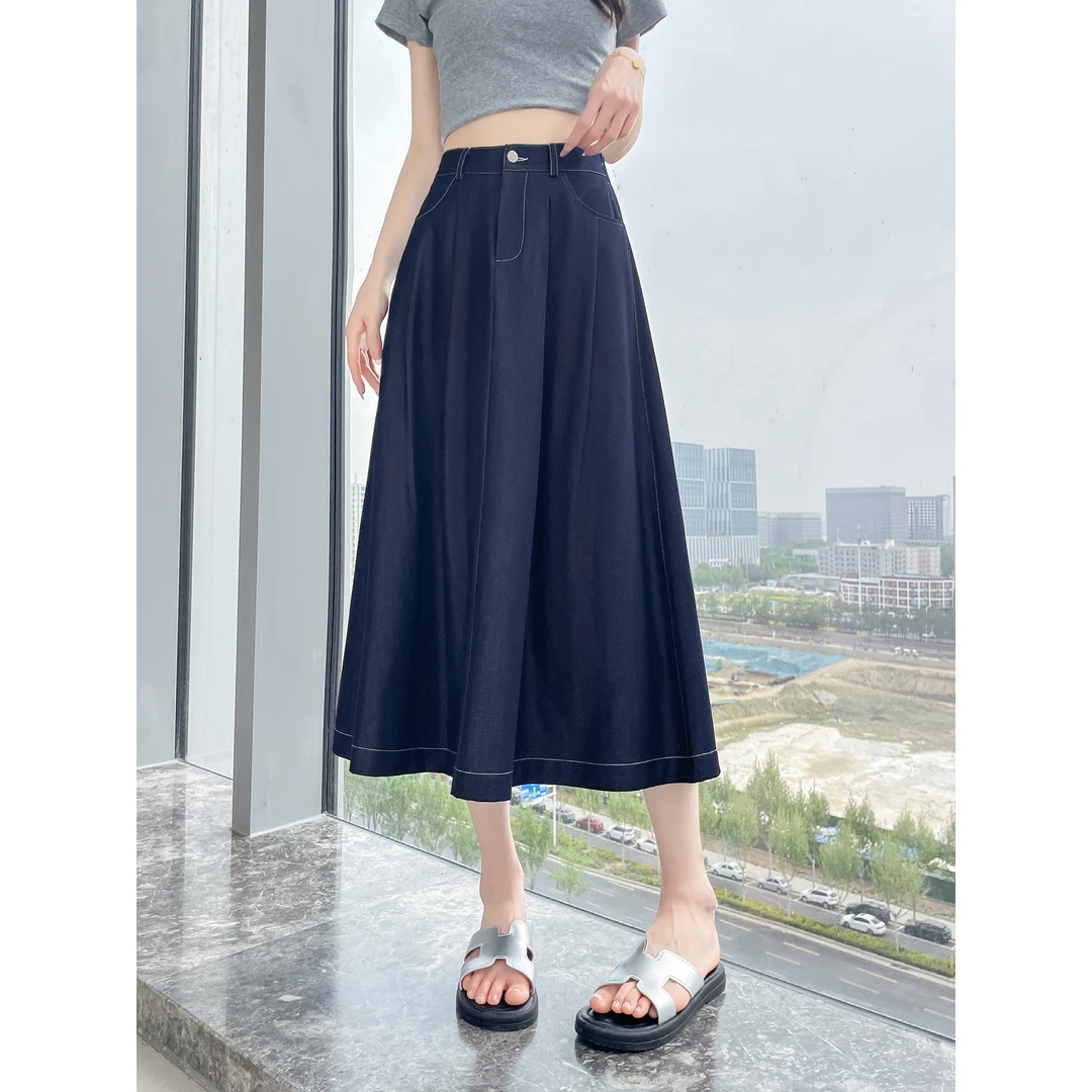 天丝牛仔半身裙女夏季薄款2025新款高腰宽松小个子中长款a字伞裙