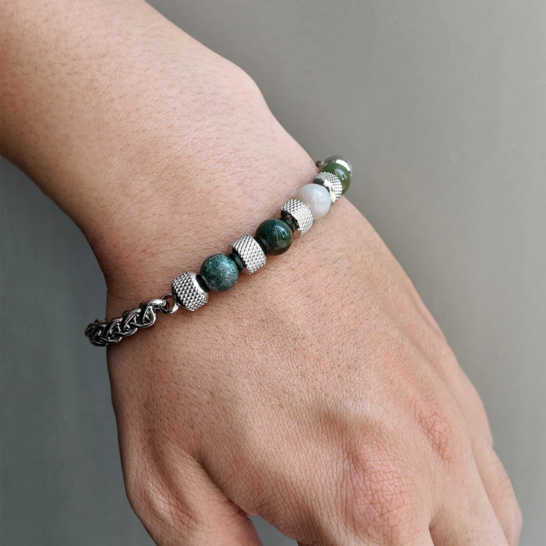 ROADLATIVE 钛钢玻璃手链 圆珠拼接钛钢手链男款cleanfit送男友