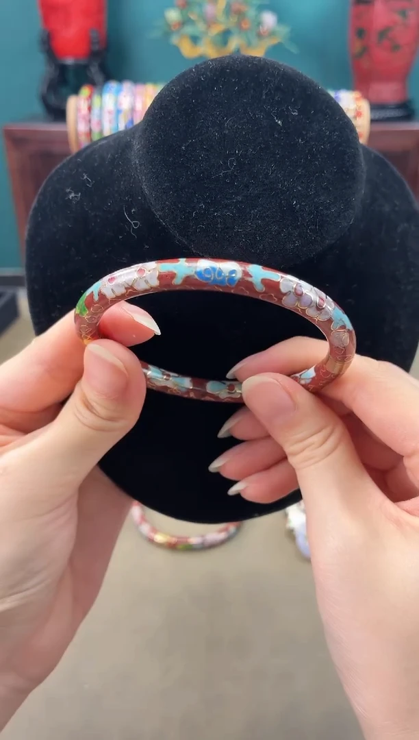 非遗 景泰蓝开口镯 砖红