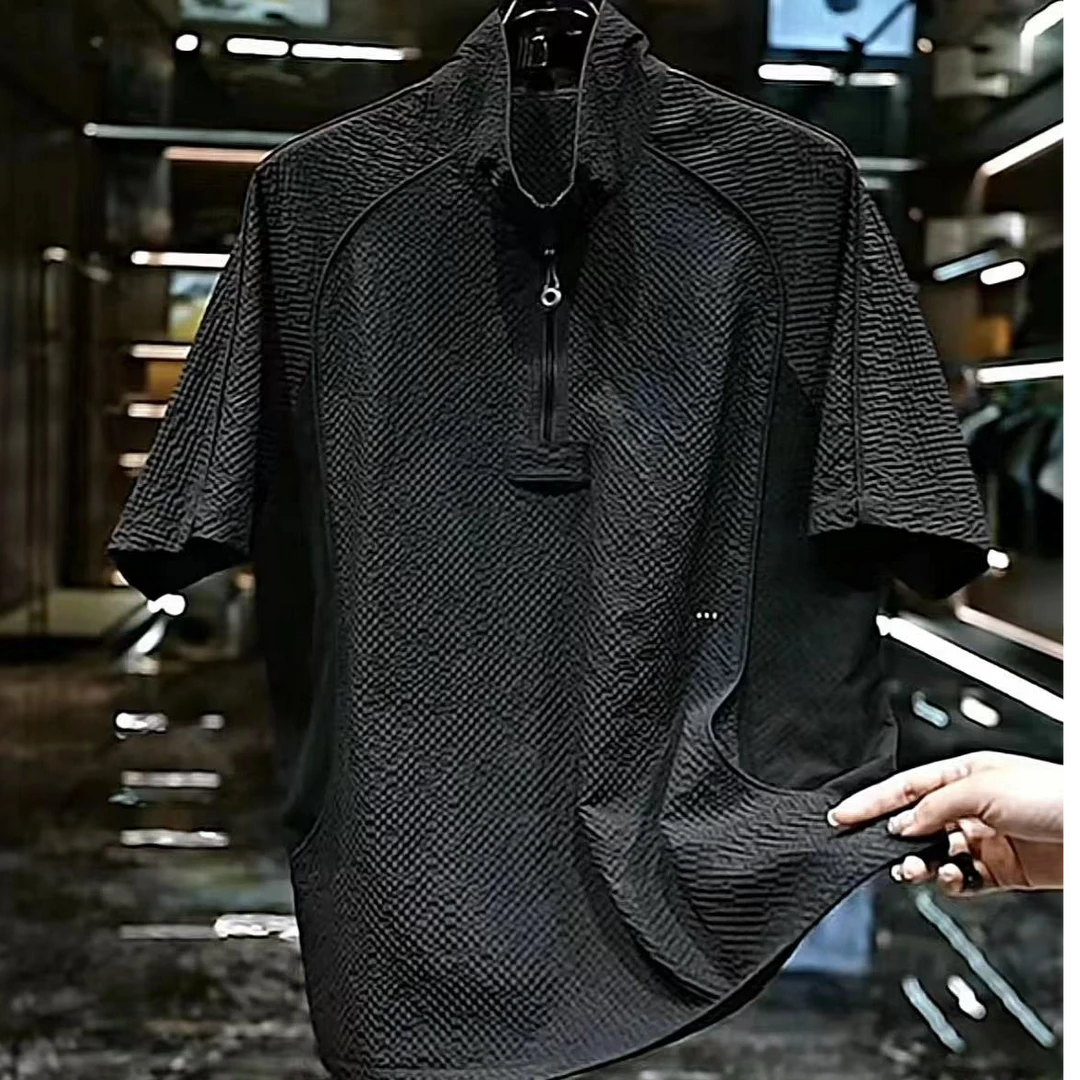 高品质“黑武士防晒衣“ 夏季百搭半袖网孔线条设计透气时尚短袖T恤