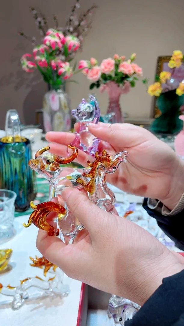 【闪购商品】琉璃手工艺品 金色 牛+马  紫色猴