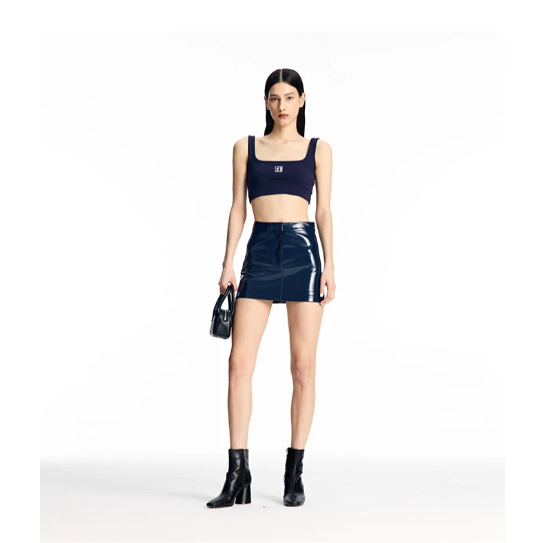 CALLED BACK四季腰头LOGO漆面皮时尚百搭显瘦半身裙240186