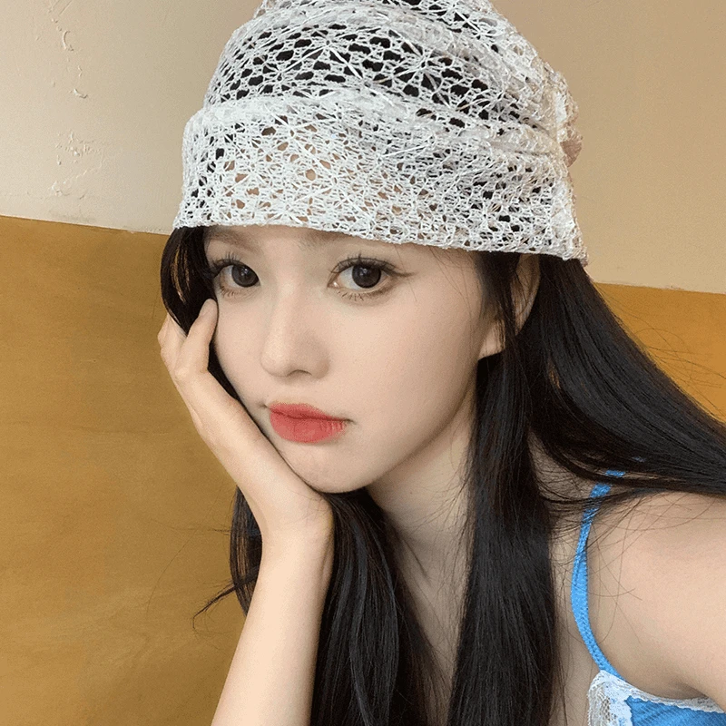 小众设计渔网镂空蕾丝冷帽女夏季薄款透气百搭辣妹显脸小包帽子