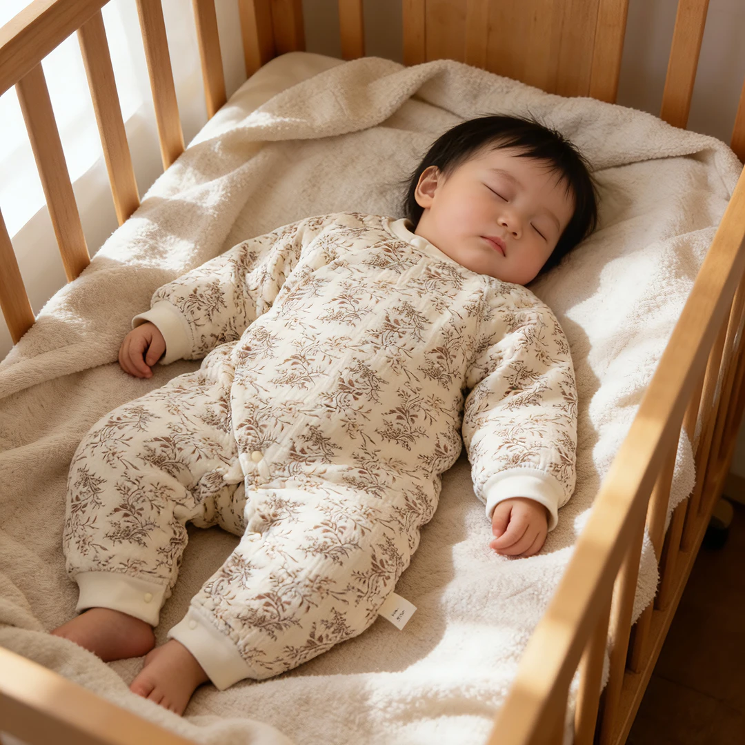 80克棉花）100纯棉婴儿连体衣夹棉花宝宝冬季偏开保暖神器衣服哈衣