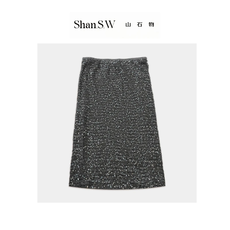 【Shan.S.W山石物】松紧腰中长款半身bulingbuling裙 5Q0043Y