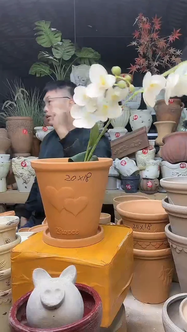 【闪购商品】缸1套20*18红陶爱心有托托