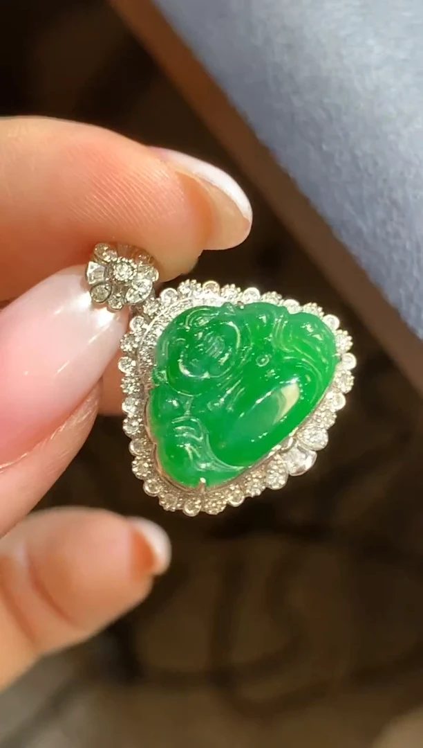 吊坠(不含链)18K金镶嵌翡翠35-佛公