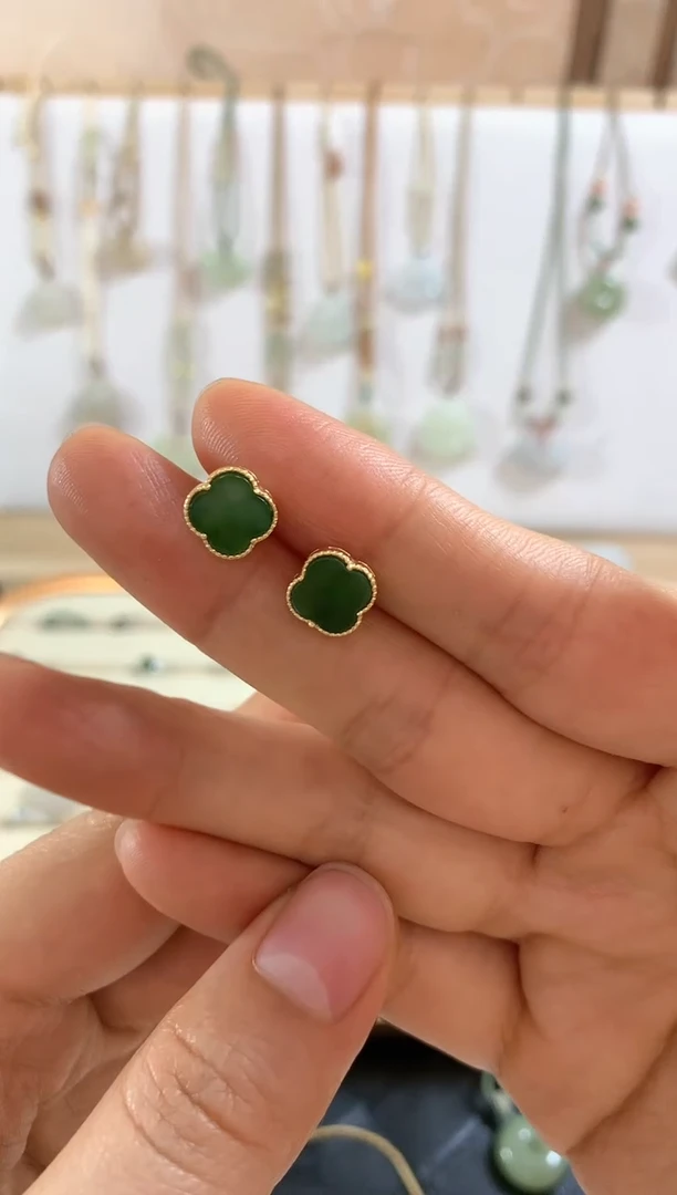 和田玉银S925镶嵌耳饰耳钉3