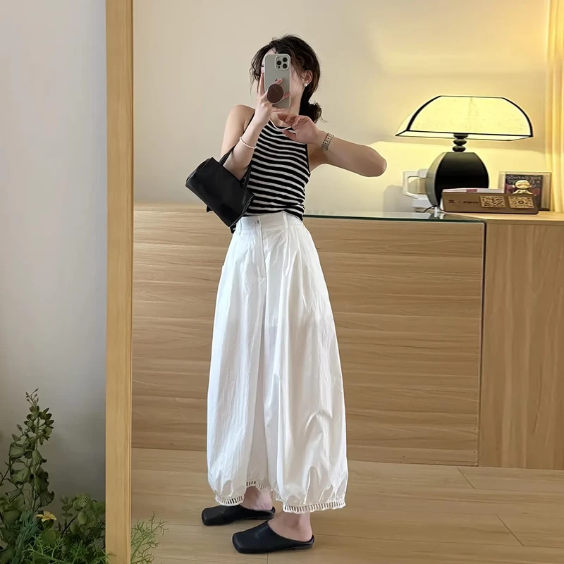 秋季洋气镂空灯笼裤女时尚宽松高腰显瘦小个子休闲九分气球阔腿裤