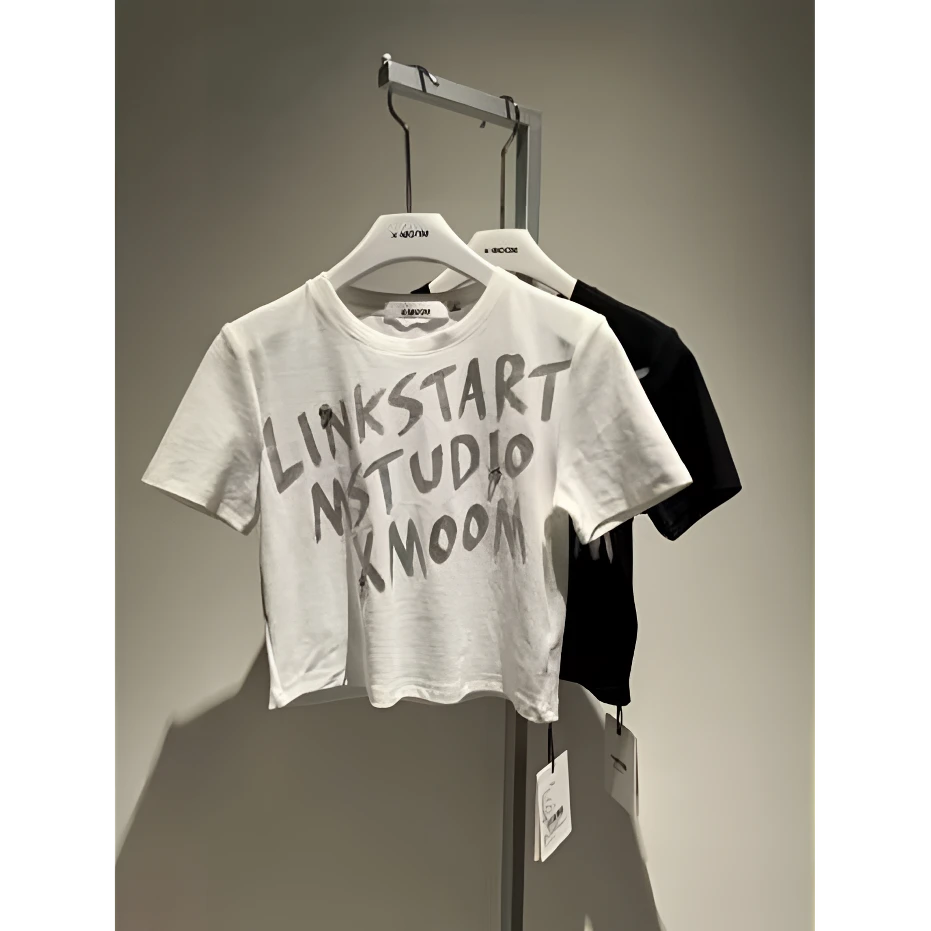 X-MOOM夏季女士新款slogan银色印花箱型短袖T恤ZXQTA20951