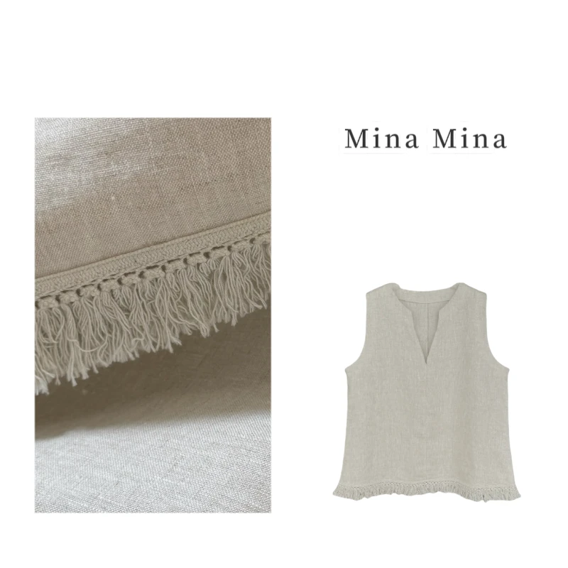 【剪影】 Mina2025夏季新款 法式简约百搭亚麻流苏V领显瘦背心上衣