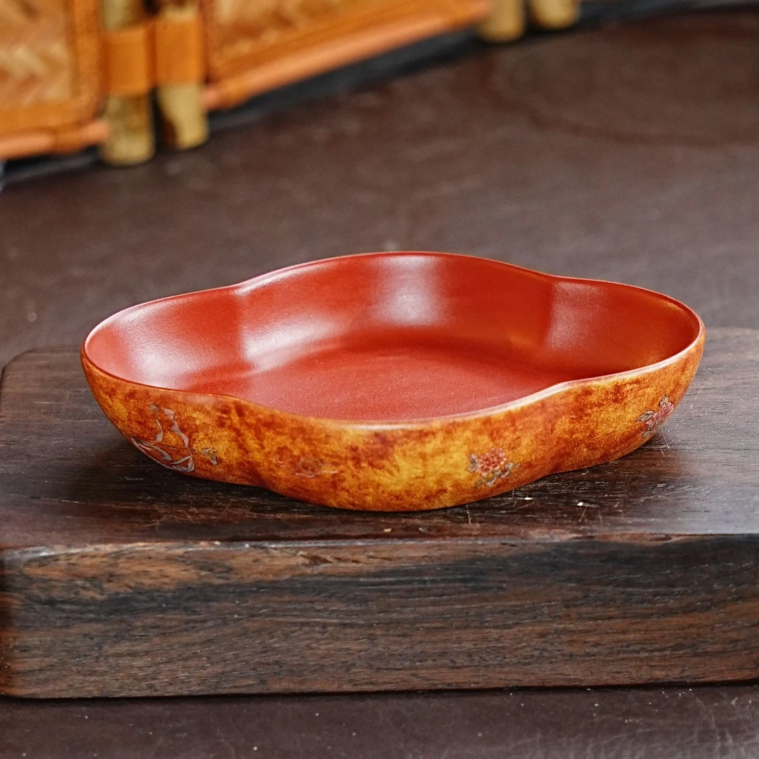 【2237敦煌杯垫】宜兴原矿紫砂手工制作敦煌杯垫手绘