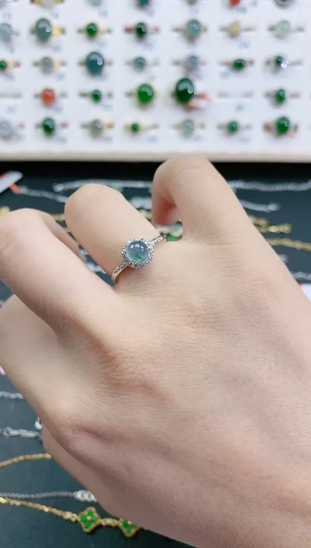 翡翠戒指银S925镶嵌天然翡翠