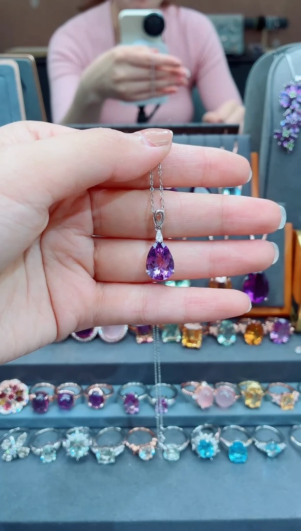 项链银S925镶嵌紫晶紫晶项链