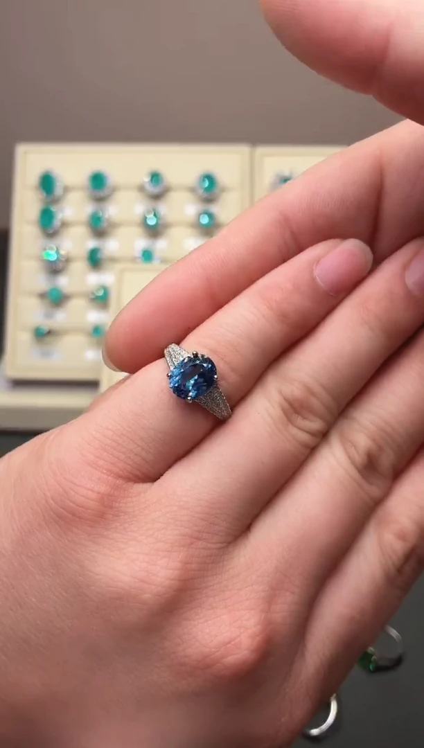 银S925镶嵌戒指海蓝宝石00000