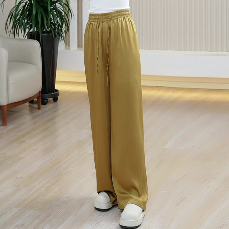 鎏金滑缎凉凉裤女大码珠光肌理垂轻薄显瘦空调拖地阔腿夏季长裤