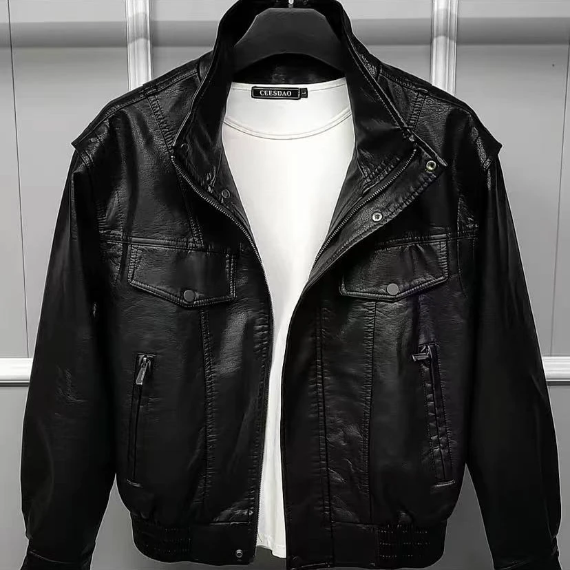 新款高品质男士立领休闲皮衣外套