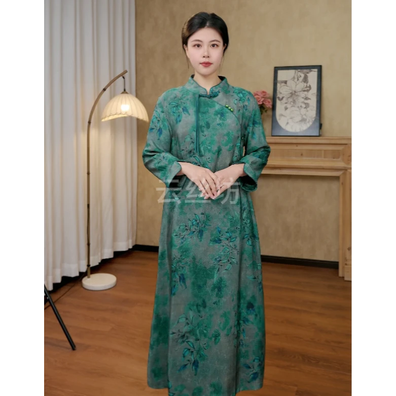 【云丝坊】时尚气质重磅中式国风复古a字连衣裙女装
