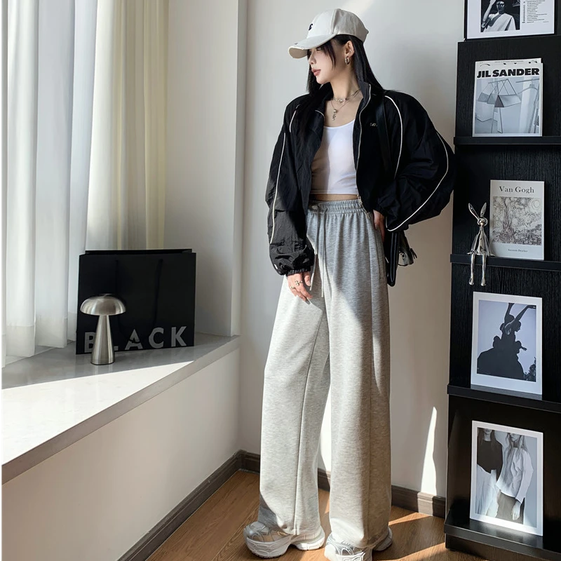 2025早春新款华棉宽松慵懒高腰两穿阔腿裤休闲显瘦运动裤2601